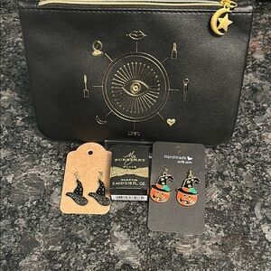 Burberry Black & Ipsy "You're Magic" Pouch & 2 Pair of HANDMADE Halloween Earrin